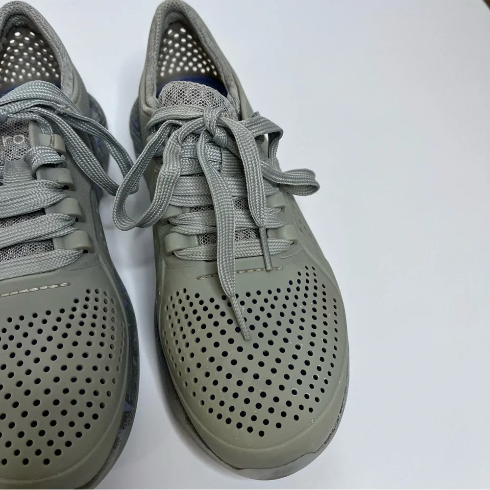 CROCS LiteRide Pacer Gray Perforated Lace-Up Shoes 206494 Women's 6W
